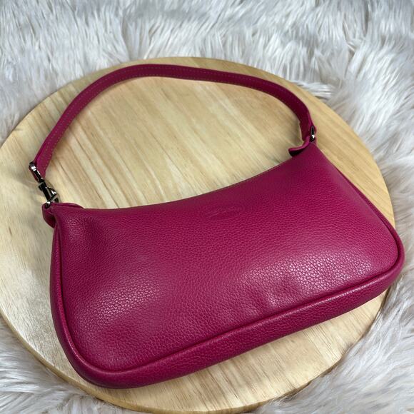 Longchamp Leather Shoulder Bag Iconic Style Women Purse Magenta Equestrian Small - Picture 2 of 16